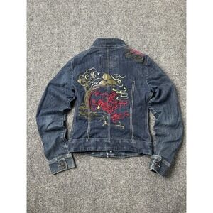 Womens Denim Marithé + François Girbaud Dragon Embroidered Jacket, Size S